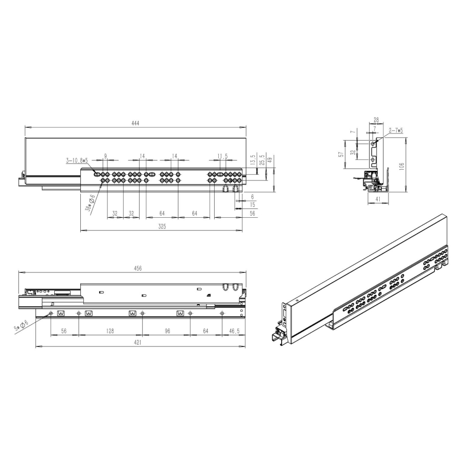 Slim T-box 4D комплект ящика 500мм, цвет белый, боковины h94мм, направляющие плавного закрывания, для ДСП 16мм